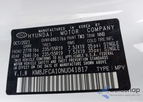 2022 Hyundai Tucson Hybrid Sel Convenience z USA, uszkodzony, nr VIN KM8JFCA10ND041817